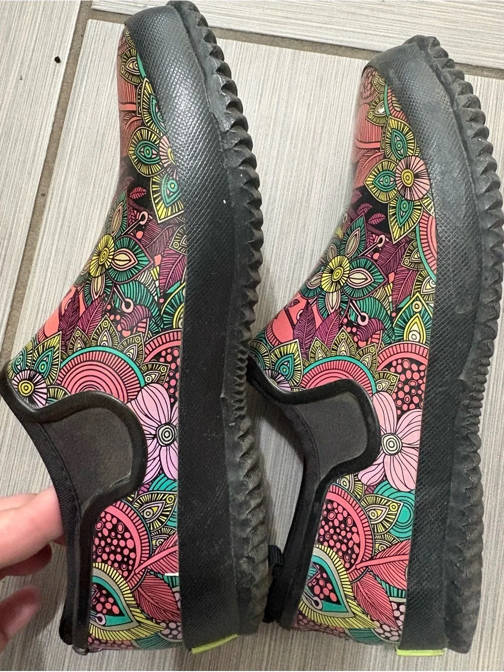 Western Chief Pink Floral Slip-On Rain Boots with Green Accents